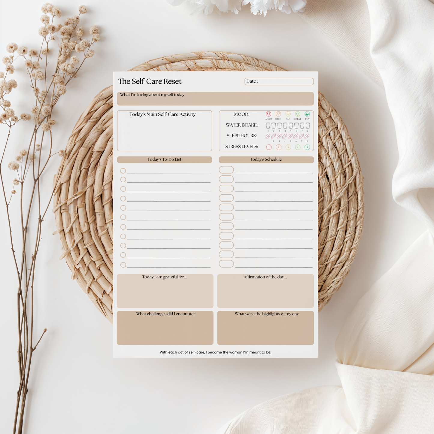 "THE SELF-CARE RESET" NOTEPAD